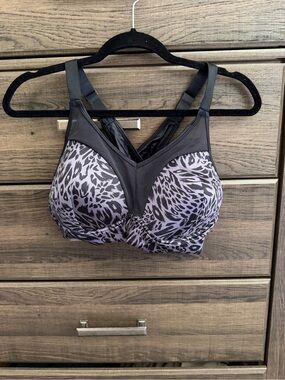 Adore Me Black and Purple Leopard-Print Support Sports Bra